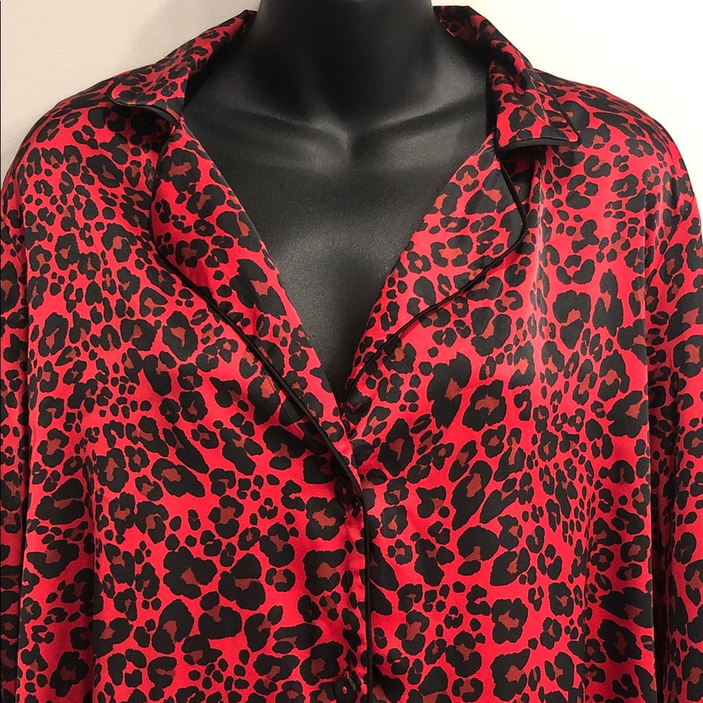 Primark Red & Black Leopard Print Satin Pajama Set | Top L, Pants M - Picture 5 of 14